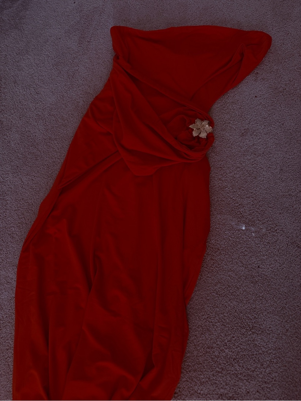 Strapless Orange Evening Gown with Floral Accent